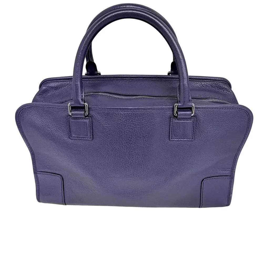 Loewe Amazona 36 Purple Leather Top Handle Bag Silver Hardware COA Dustbag Keys
